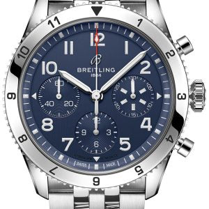 Breitling Avi Chronograph 42 Tribute to Vought F4U Corsair Blue Dial Silver Steel Strap Watch for Men - A233801A1C1A1