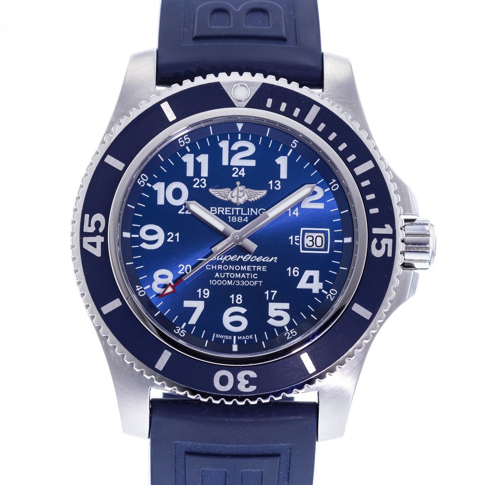 Breitling Superocean II 44mm Blue Dial Blue Rubber Strap Watch for Men - A17392D8/C910/158S/A20SS.1