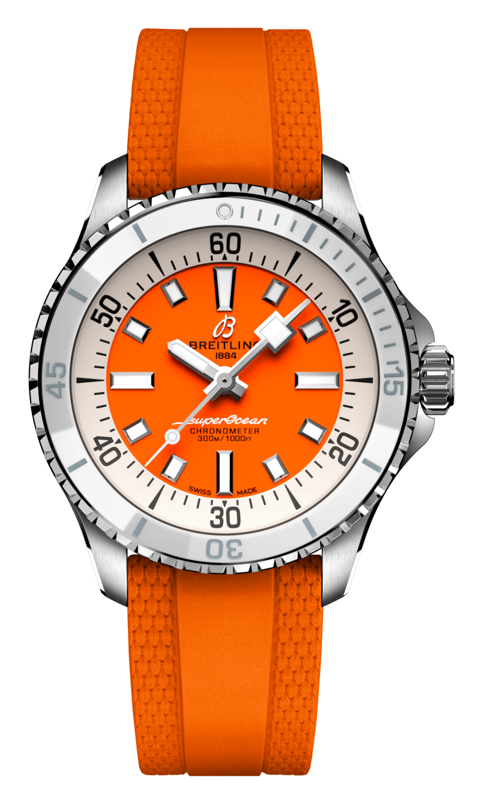 Breitling Superocean Automatic 36 Orange Dial Orange Rubber Strap Watch for Men - A17377211O1S1