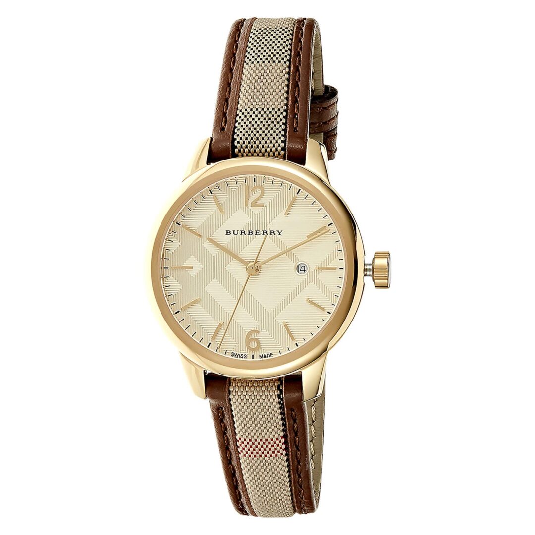 Burberry The Classic Gold Dial Beige Leather Strap Watch for Women - BU10114