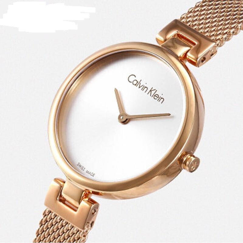 Calvin Klein Authentic Silver Dial Rose Gold Mesh Bracelet Watch for Women - K8G23626