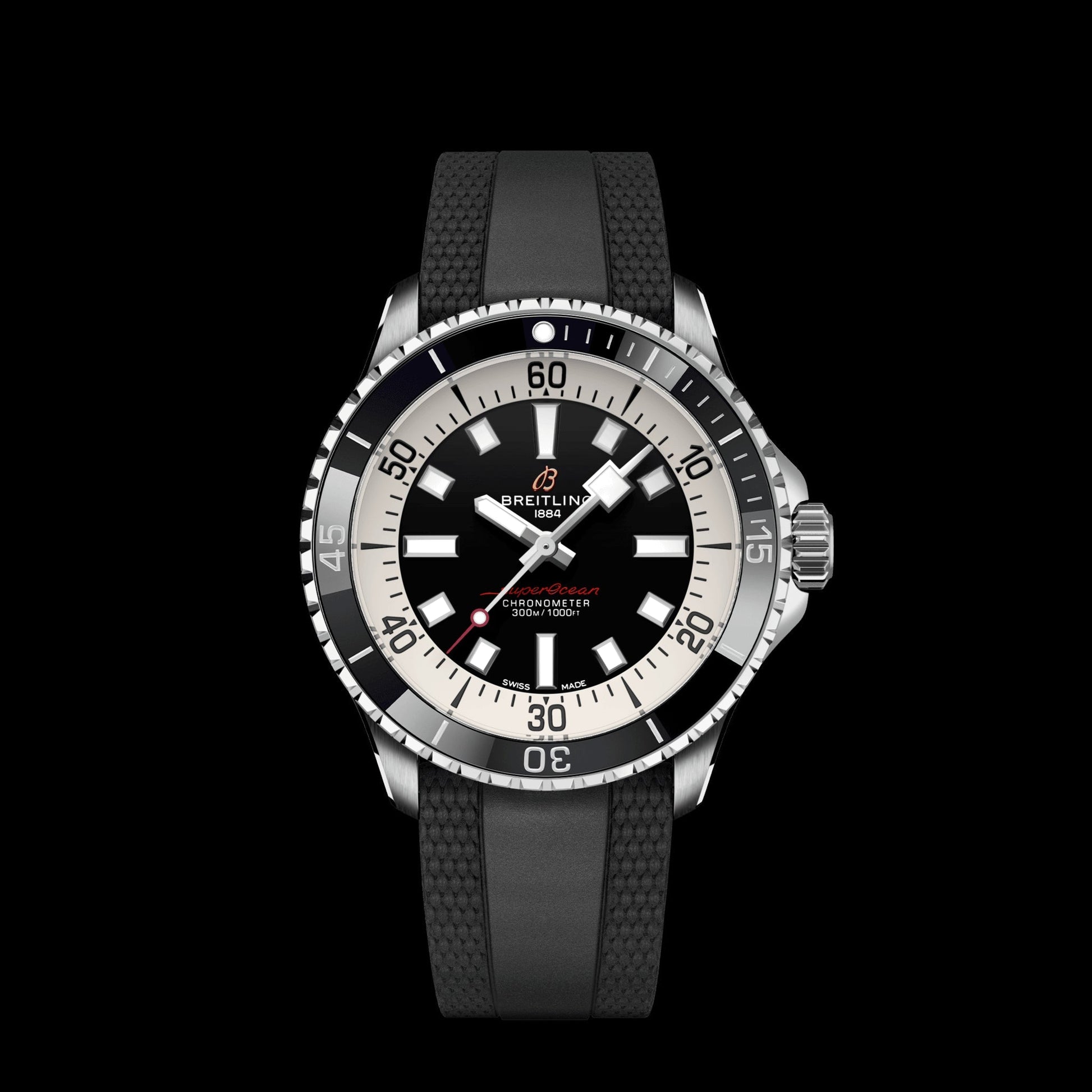 Breitling Superocean Automatic 42 Black Dial Black Rubber Strap Watch for Men - A17375211B1S1