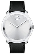 Movado Bold Silver Dial Black Leather Strap Watch For Men - 3600468