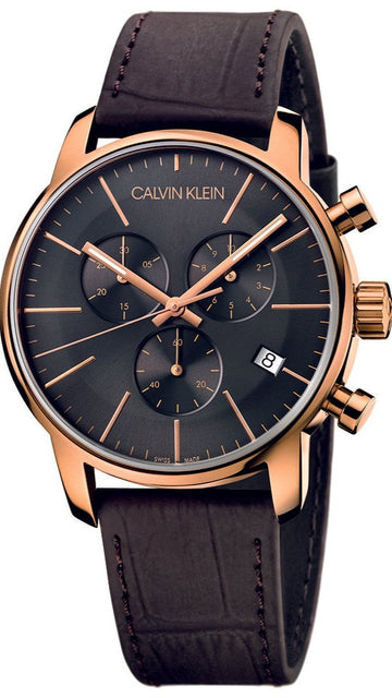 Calvin Klein City Chronograph Black Dial Brown Leather Strap Watch for Men - K2G276G3