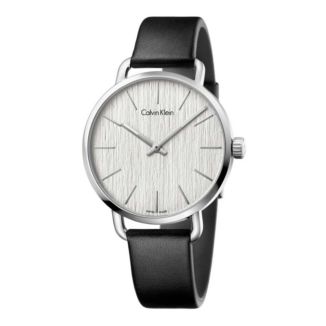 Calvin Klein Even White Dial Black Leather Strap Watch for Women - K7B211C6