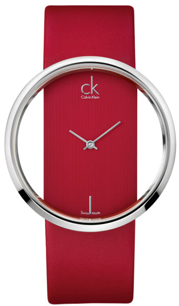 Calvin Klein Glam Transparent Dial Red Leather Strap Watch for Women - K9423144