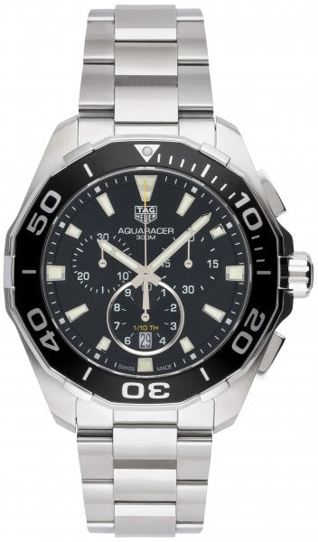 Tag Heuer Aquaracer Quartz Chronograph Black Dial Silver Steel Strap Watch for Men - CAY111A.BA0927