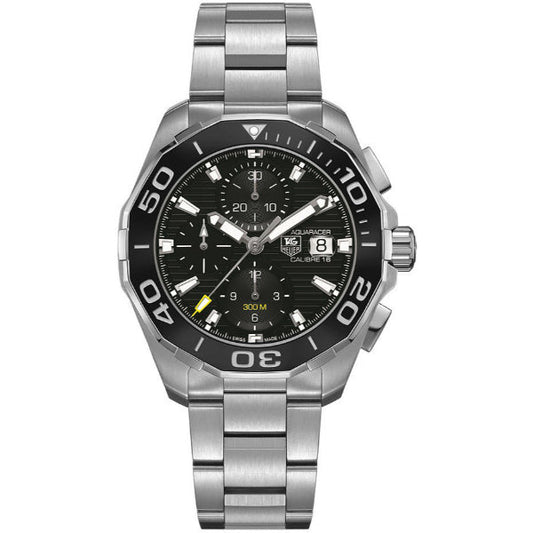 Tag Heuer Aquaracer Calibre 16 Day-Date Black Dial Silver Steel Strap Watch for Men - CAY211A.BA0927