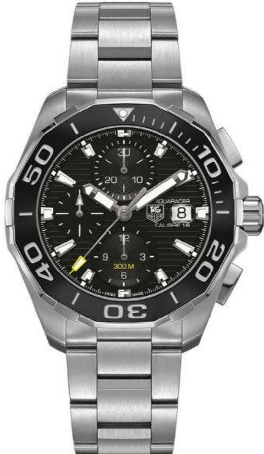 Tag Heuer Aquaracer Calibre 16 Day-Date Black Dial Silver Steel Strap Watch for Men - CAY211A.BA0927