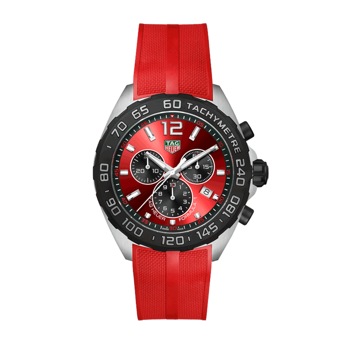 Tag Heuer Formula 1 Chronograph 41mm Red Dial Red Rubber Strap Watch for Men - CAZ101AN.FT8055