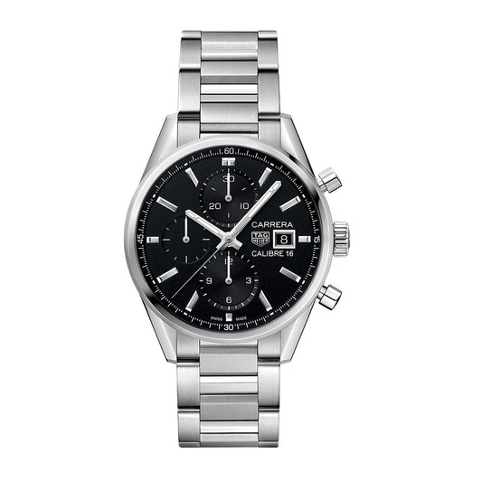 Tag Heuer Carrera Automatic Chronograph Black Dial Silver Steel Strap Watch for Men - CBK2110.BA0715