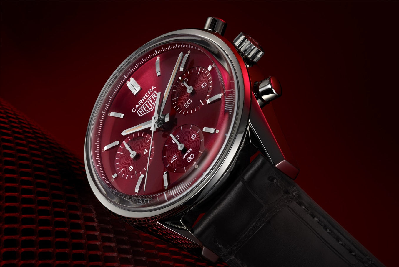 Tag Heuer Carrera Automatic Chronograph Red Dial Black Leather Strap Watch for Men - CBK221G.FC6479