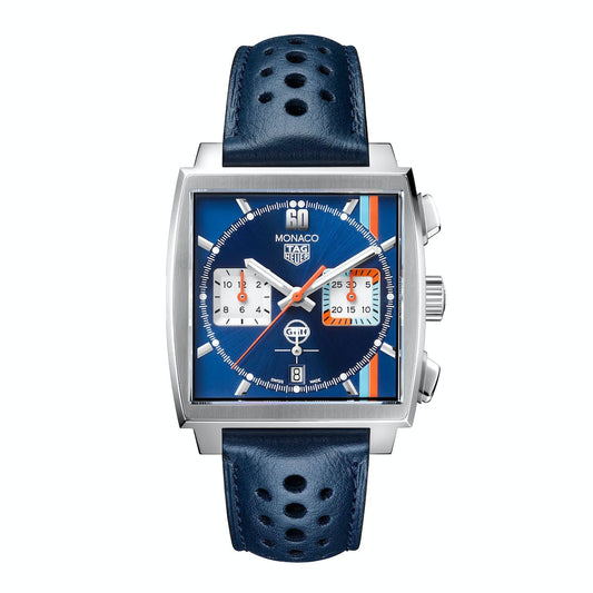 Tag Heuer Monaco Gulf Automatic Chronograph Blue Dial Blue Leather Strap Watch for Men - CBL2115.FC6494