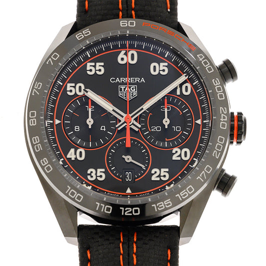 Tag Heuer Carrera Chronograph Porsche Orange Racing 44mm Black Dial Black Nylon Strap Watch for Men - CBN2A1M.FC6526