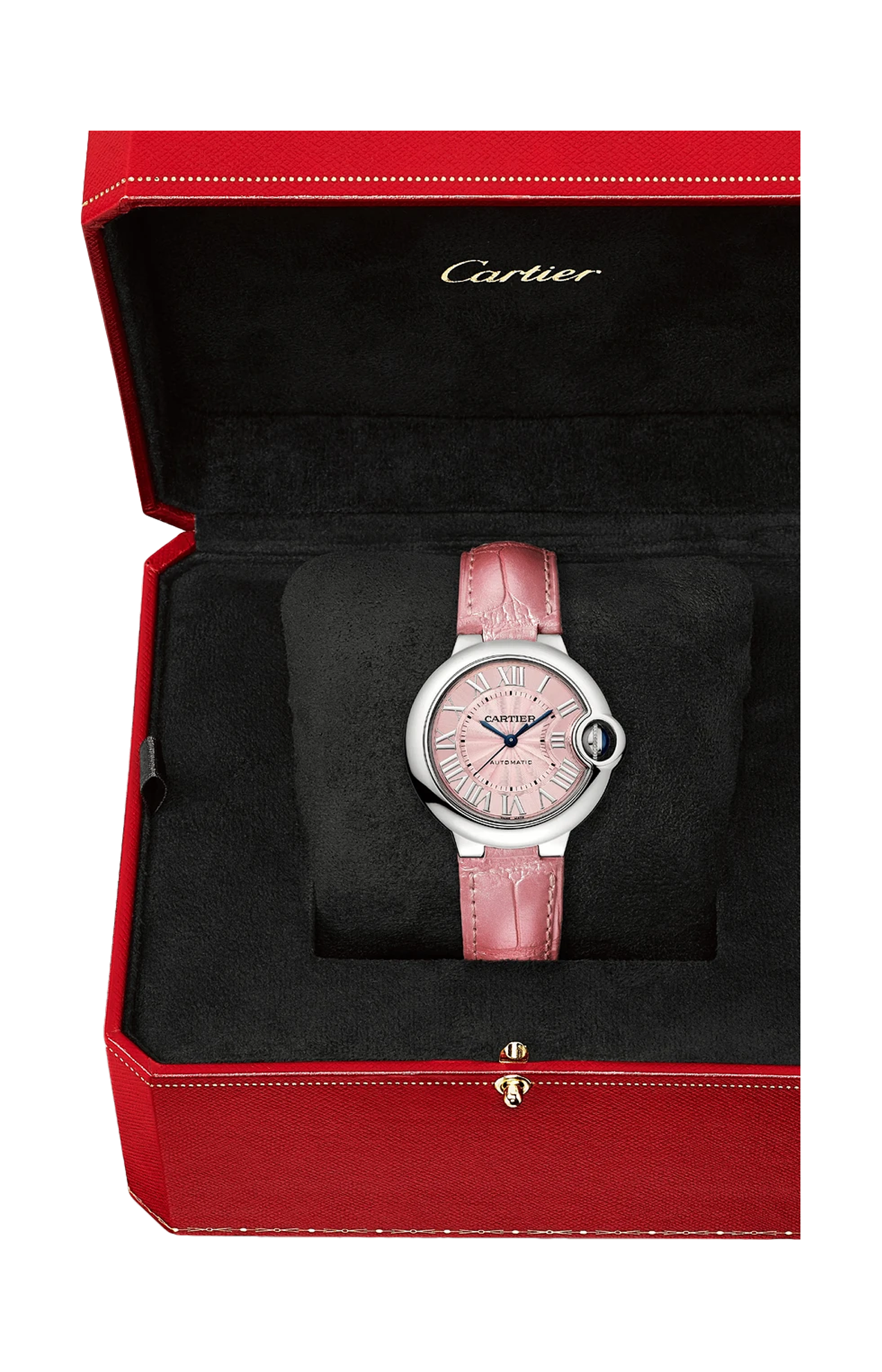 Cartier Ballon Blue De Cartier Pink Dial Pink Leather Strap Watch for Women - WSBB0031