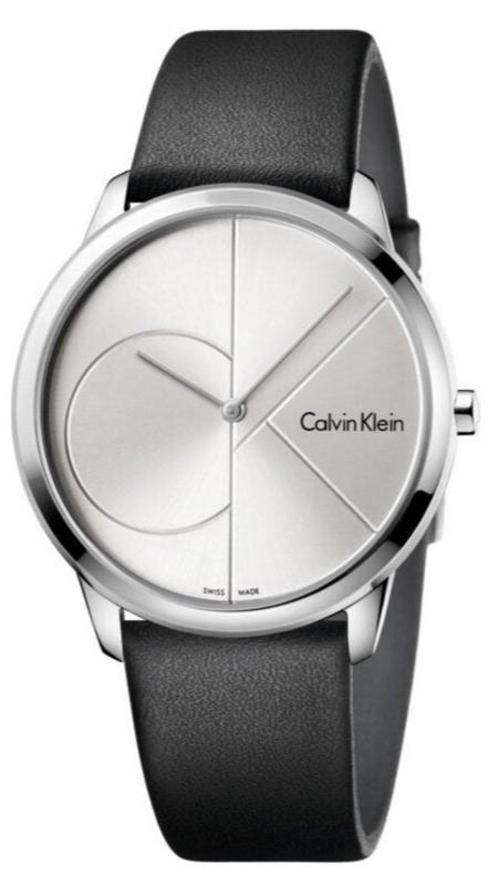 Calvin Klein Minimal Silver Dial Black Leather Strap Watch for Men - K3M221CY