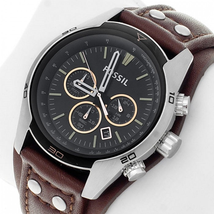 Fossil Coachman Chronograph Black Dial Brown Leather Strap Watch for Men - CH2891