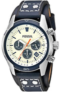 Fossil Coachman Chronograph White Dial Blue Leather Strap Watch for Men - CH3051