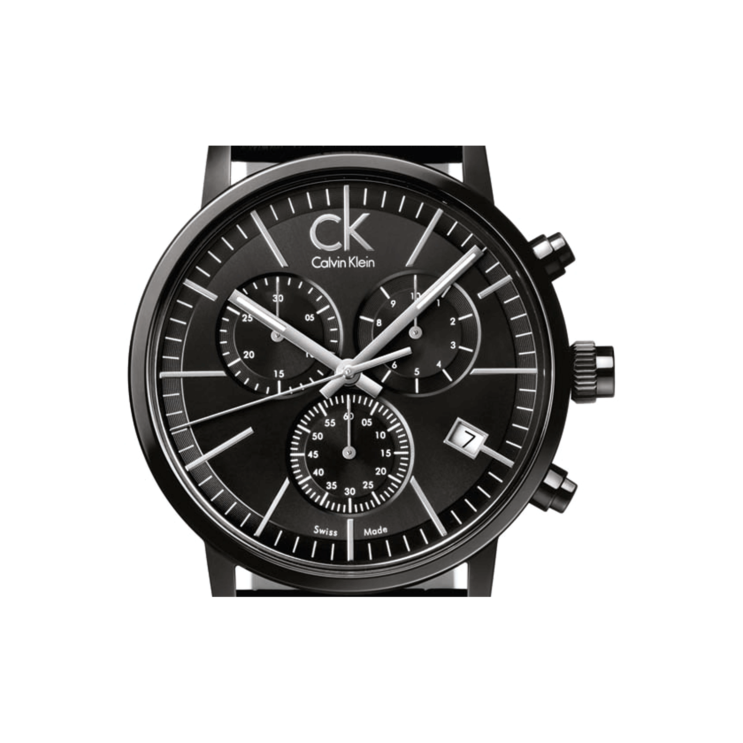 Calvin Klein Post Minimal Chronograph Black Dial Black Leather Strap Watch for Men - K7627401