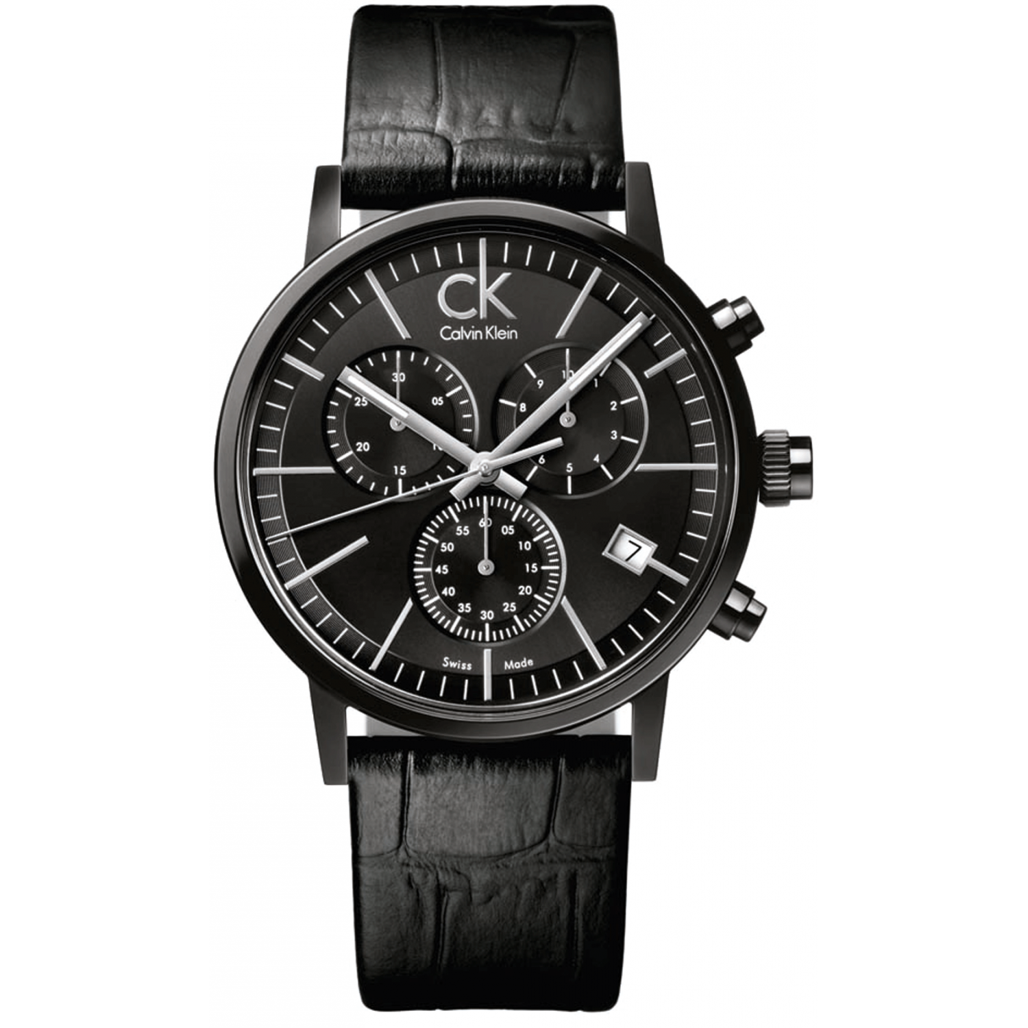 Calvin Klein Post Minimal Chronograph Black Dial Black Leather Strap Watch for Men - K7627401