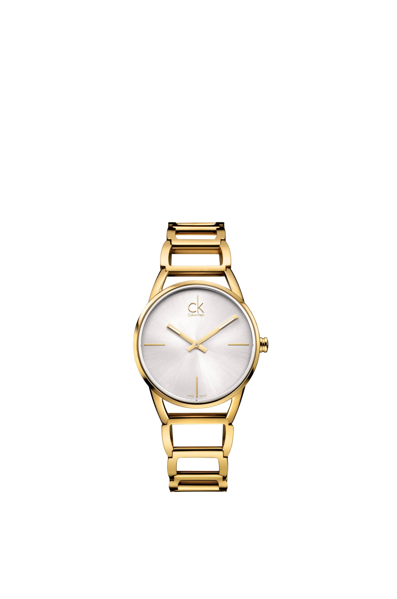 Calvin Klein Stately Silver Dial Gold Steel Strap Watch for Women - K3G23526