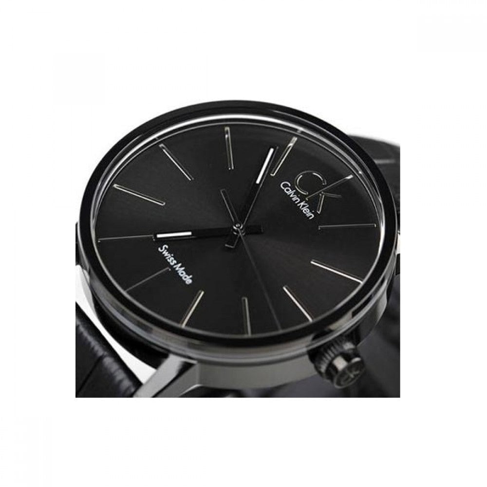 Calvin Klein Post Minimal Black Dial Black Leather Strap Watch for Men - K7621401