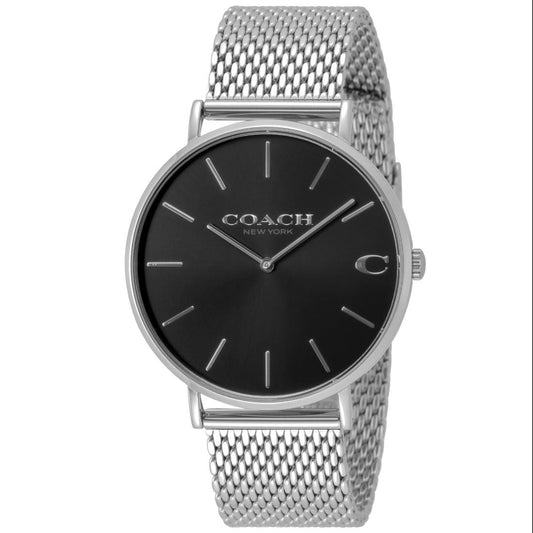 Coach Charles Black Dial Silver Mesh Bracelet Watch for Men - 14602144