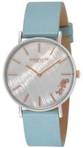 Coach Perry White Mother of Pearl Dial Turquoise Leather Strap Watch for Women - 14503271