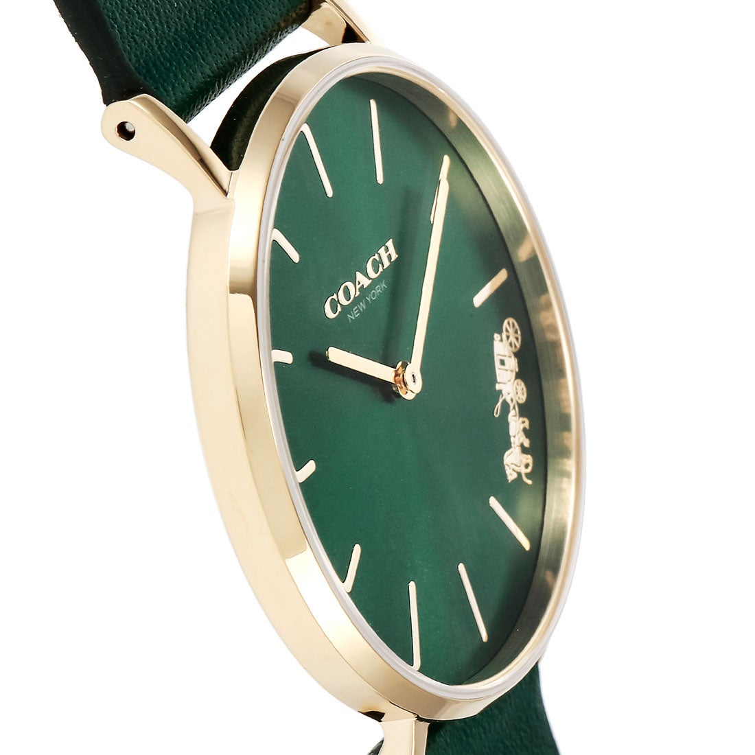 Coach Green Dial Green Leather Strap Watch for Women - 14503383