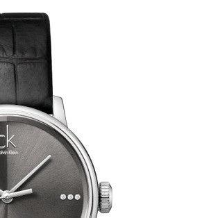 Calvin Klein Dress Grey Dial Black Leather Strap Watch for Women - K2Y2Y1CU