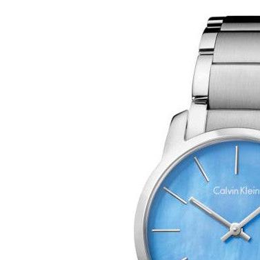 Calvin Klein City Mother of Pearl Blue Dial Silver Steel Strap Watch for Women - K2G2314X