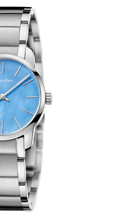 Calvin Klein City Mother of Pearl Blue Dial Silver Steel Strap Watch for Women - K2G2314X