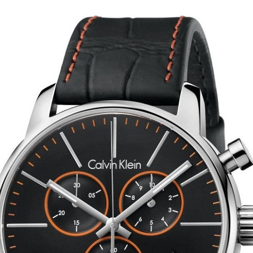 Calvin Klein City Chronograph Black Dial Black Leather Strap Watch for Men - K2G271C1