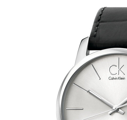 Calvin Klein City Date Silver Dial Black Leather Strap Watch for Men - K2G2G1C6