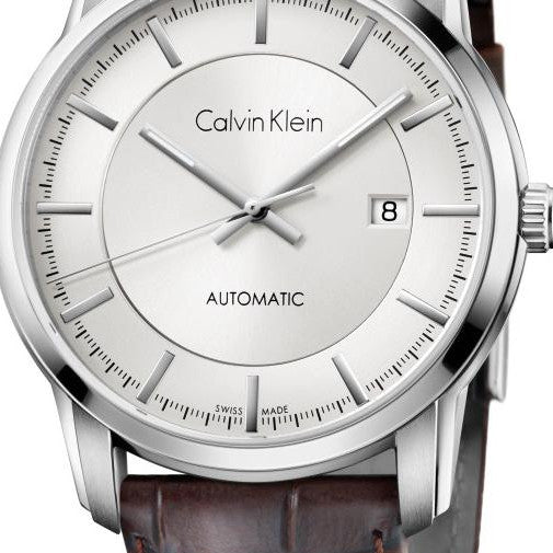 Calvin Klein Infinity Silver Dial Brown Leather Strap Watch for Men - K5S341G6