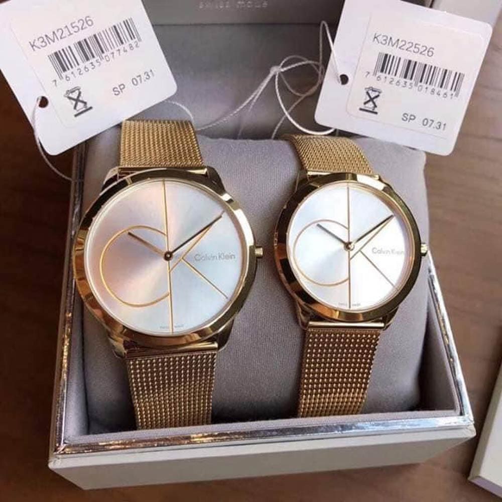 Calvin Klein Minimal White Dial Gold Mesh Bracelet Watch for Men - K3M21526