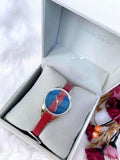 Calvin Klein Rebel Blue Maroon Dial Maroon Leather Strap Watch for Women - K8P231UN