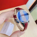 Calvin Klein Rebel Blue Dial Maroon Leather Strap Watch for Women - K8P231UN