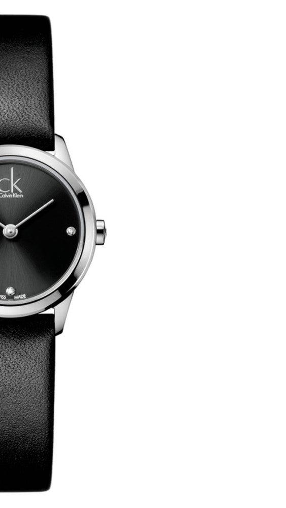 Calvin Klein Minimal Black Dial Black Leather Strap Watch for Women - K3M231CS