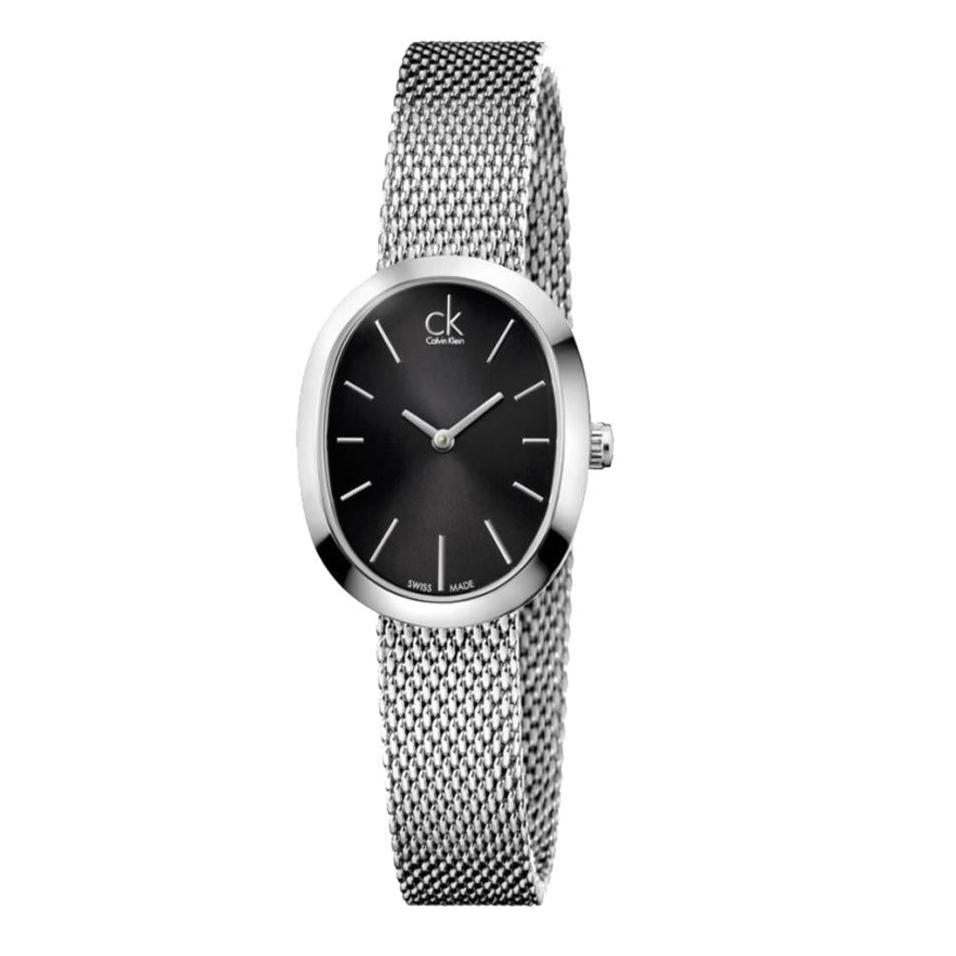 Calvin Klein Incentive Black Dial Silver Mesh Bracelet Watch for Women - K3P23121