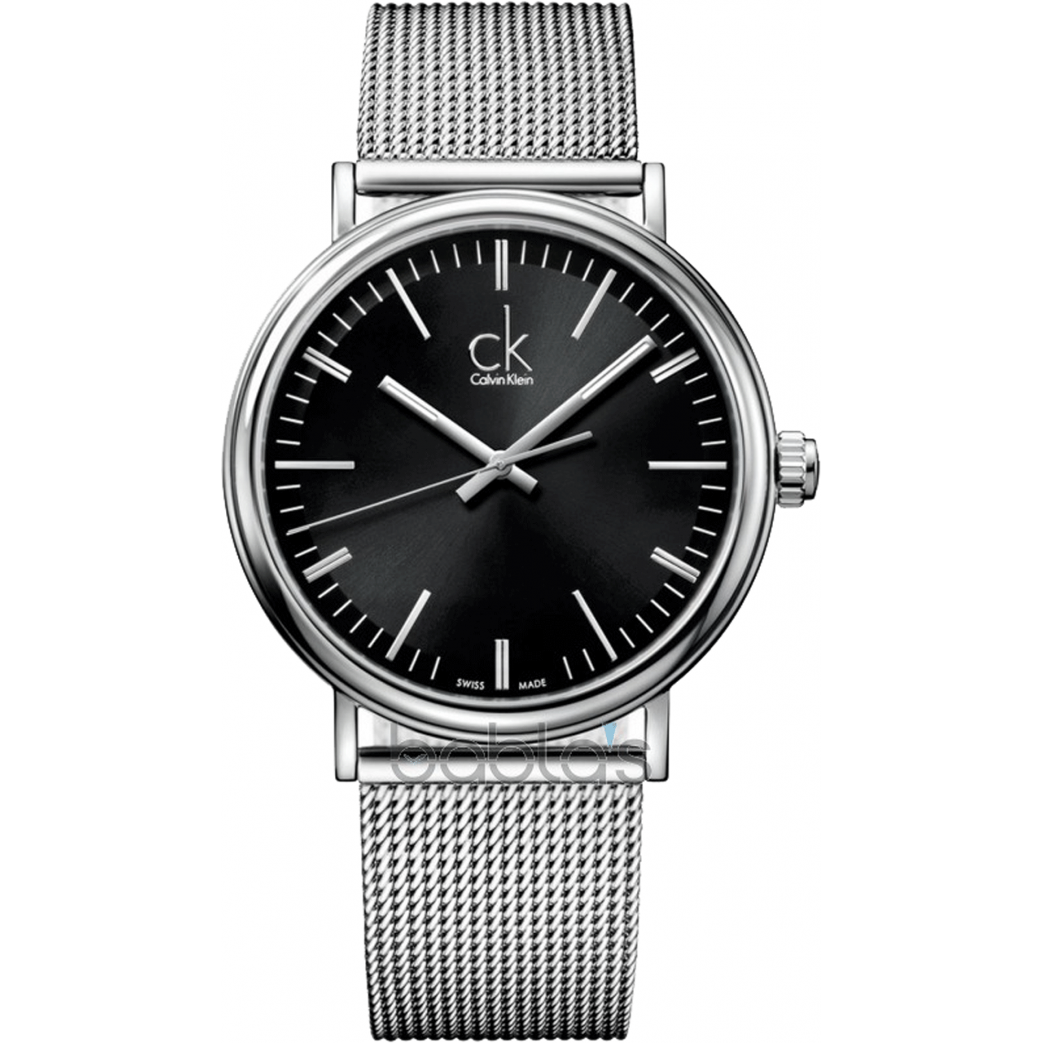 Calvin Klein Surround Black Dial Silver Mesh Bracelet Watch for Men - K3W21121