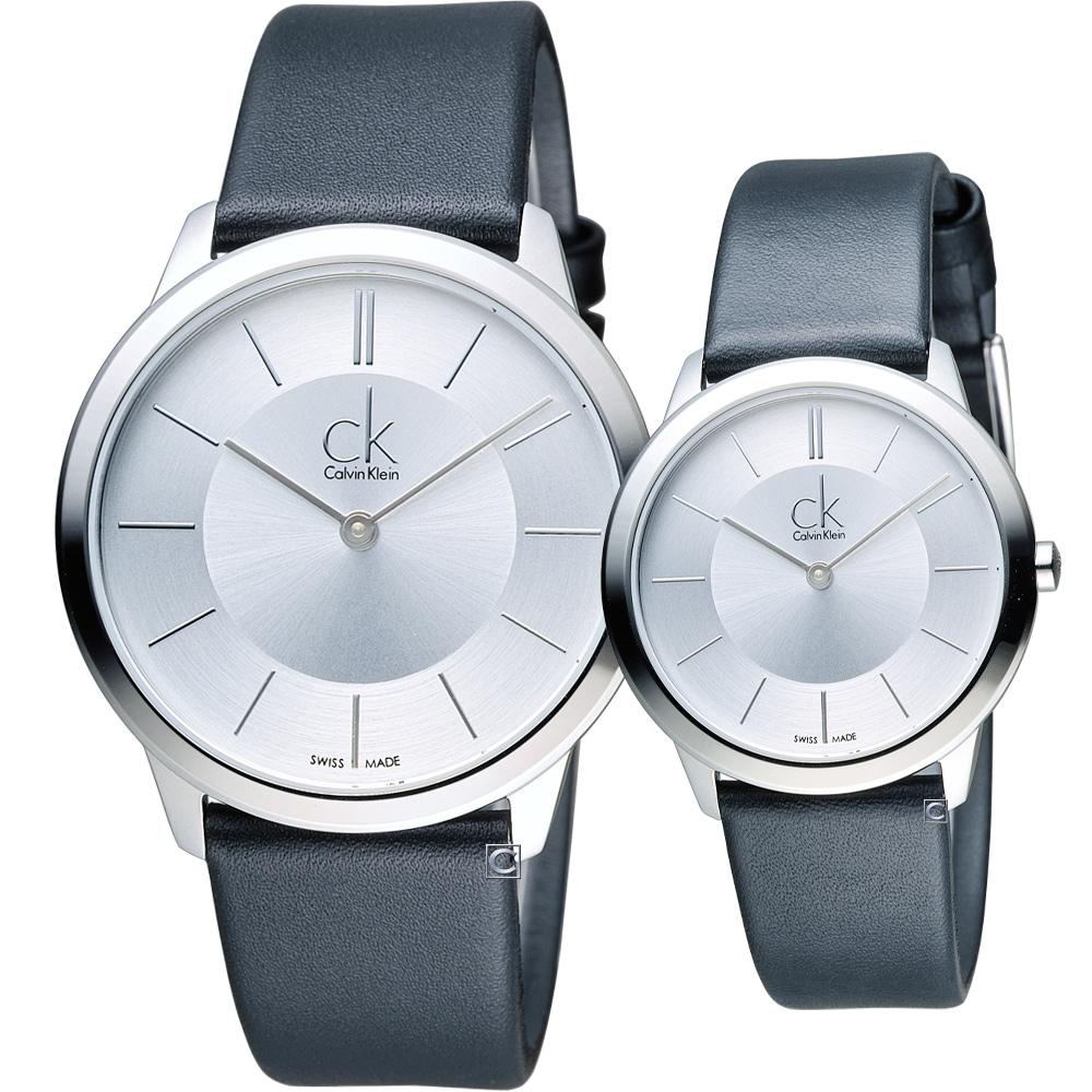 Calvin Klein Minimalist Silver Dial Black Leather Strap Watch for Men - K3M211C6