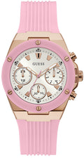 Guess Athena White Dial Pink Rubber Strap Watch For Women - GW0030L4