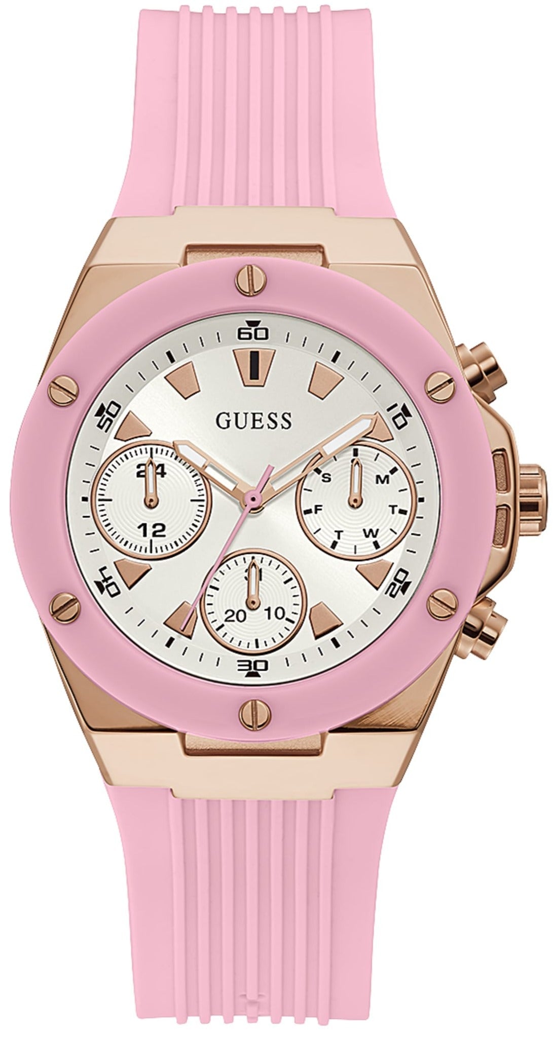 Guess Athena White Dial Pink Rubber Strap Watch For Women - GW0030L4