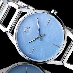 Calvin Klein Stately Mother of Pearl Blue Dial Silver Steel Strap Watch for Women - K3G2312N