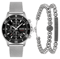 Hugo Boss Admiral Black Dial Silver Mesh Bracelet Watch for Men - 1513904