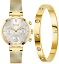 Hugo Boss Flawless Chronograph Silver Dial Gold Mesh Bracelet Watch for Women - 1502552