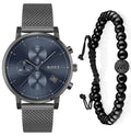 Hugo Boss Skymaster Chronograph Grey Dial Grey Mesh Bracelet Watch for Men  - 1513934