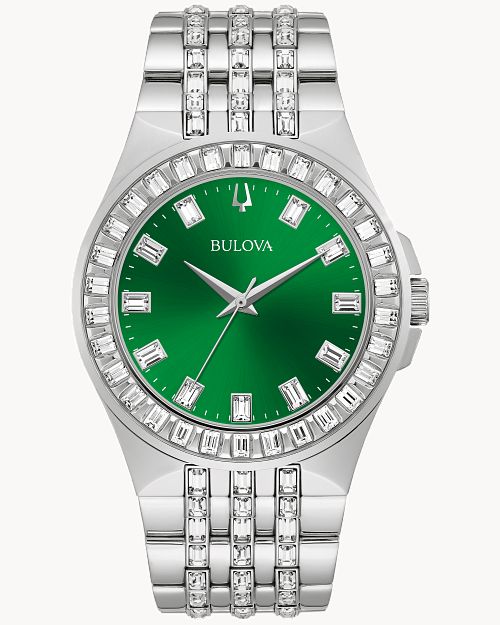 Bulova Phantom Classic Baguette Green Dial Silver Steel Strap Watch for Men - 96A253