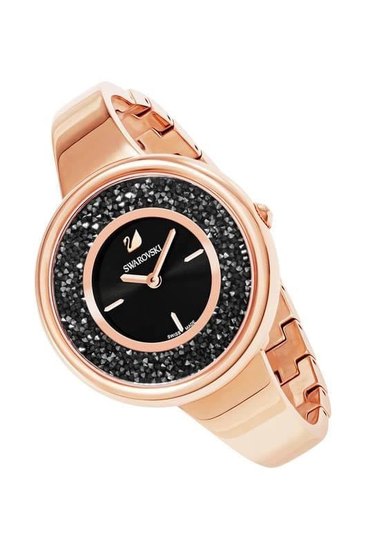 Swarovski Crystalline Pure Black Dial Rose Gold Steel Strap Watch for Women - 5295334